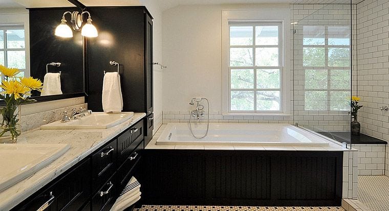 white bathroom with black accents
