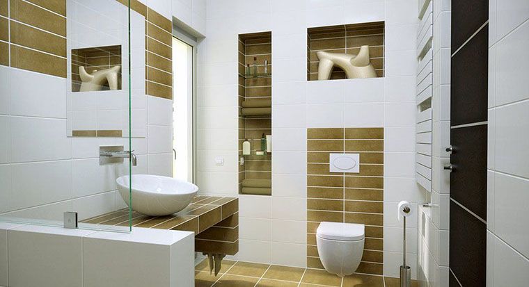 small modern bathroom with floating toilet