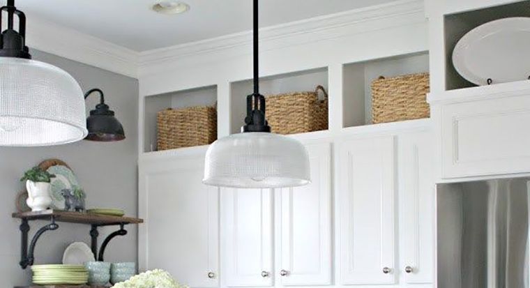 baskets along kitchen cabinet-ceiling gap